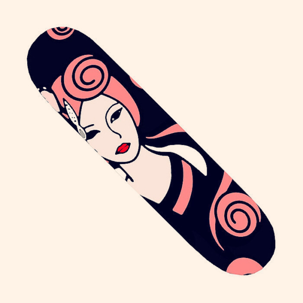 DAHRAH SKATEBOARD WITH PRINT OF A SCARY GEISHA