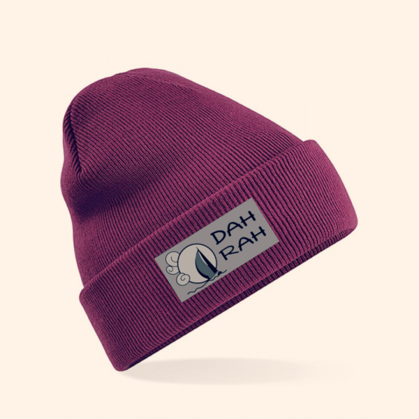 beanie with organic fabric with SAILBOAT AND Dahrah Darah Fashion logo.