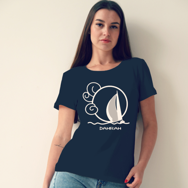 Organic cotton T-shirt with print of a sailboat by Dahrah Darah Fashion.