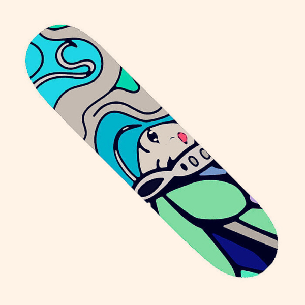 DAHRAH SKATEBOARD WITH PRINT OF A BUTTERFLY AND A GIRL FACE
