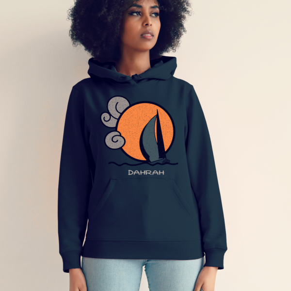 Organic hoodie with print of a SAILBOAT by Dahrah Darah Fashion.