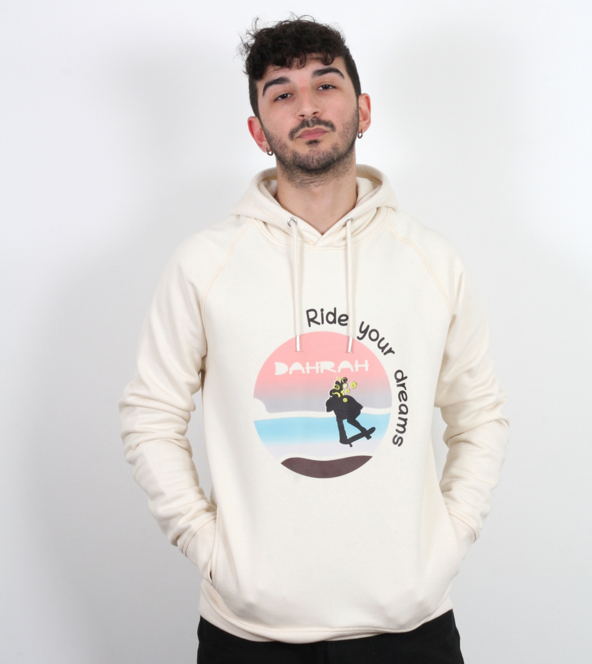 Beautiful high quality organic hoodie with print of a girl skateboarding designed by Dahrah Darah Fashion.