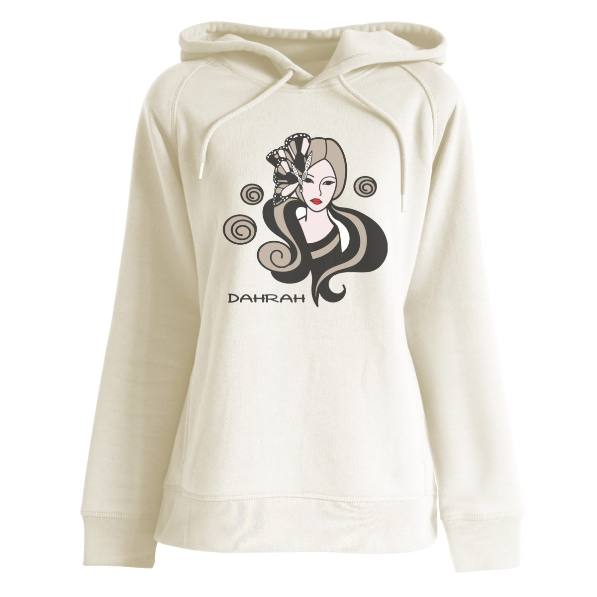 Beautiful high quality organic hoodie with print of a geisha by Dahrah Darah Fashion.