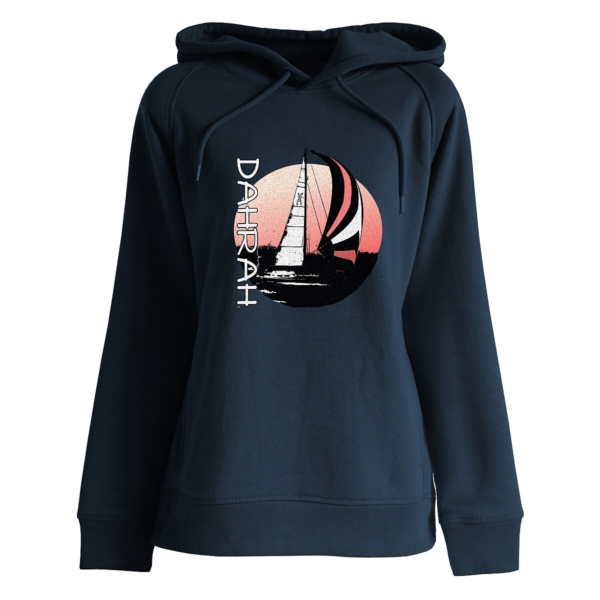 Dahrah Fashion unisex hoodie with print of a sailboat with a spinnaker.