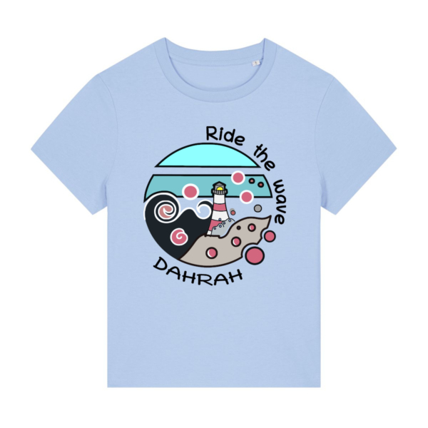 Organic t-shirt with print of a lighthouse in a storm by Dahrah Darah Fashion.