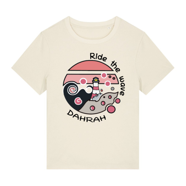 Organic t-shirt with print of a lighthouse in a storm by Dahrah Darah Fashion.