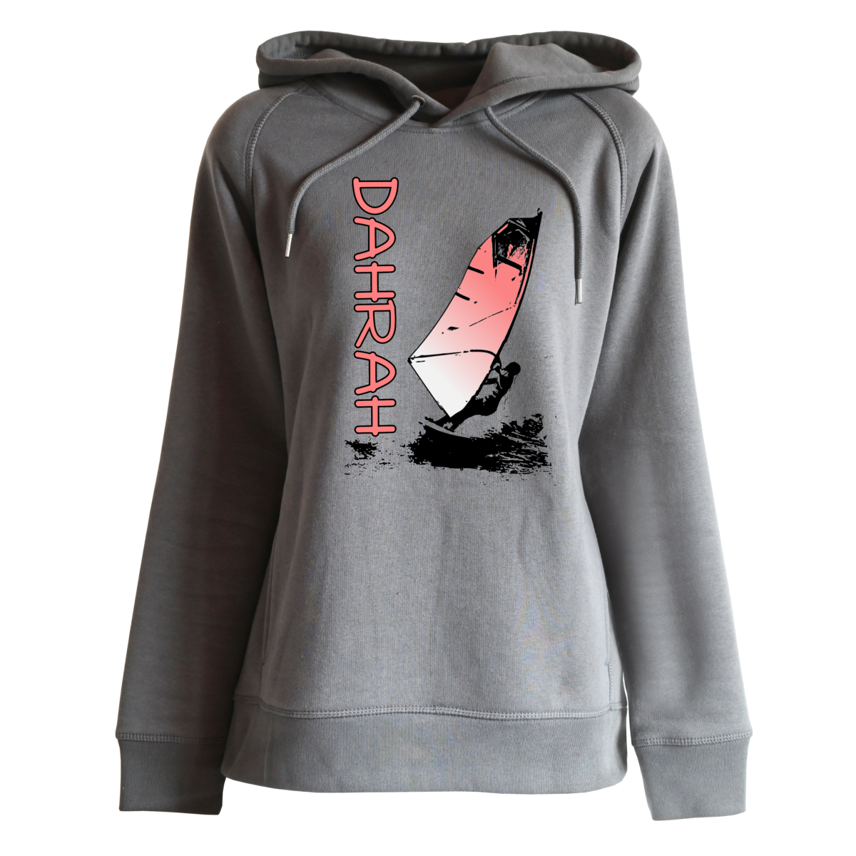 Dahrah Fashion unisex hoodie with print oF A windsurfing girl.