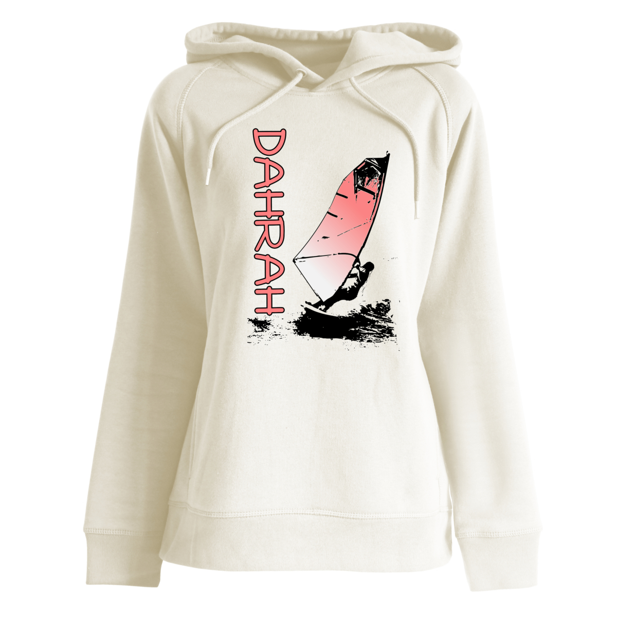 Dahrah Fashion unisex hoodie with print oF A windsurfing girl.