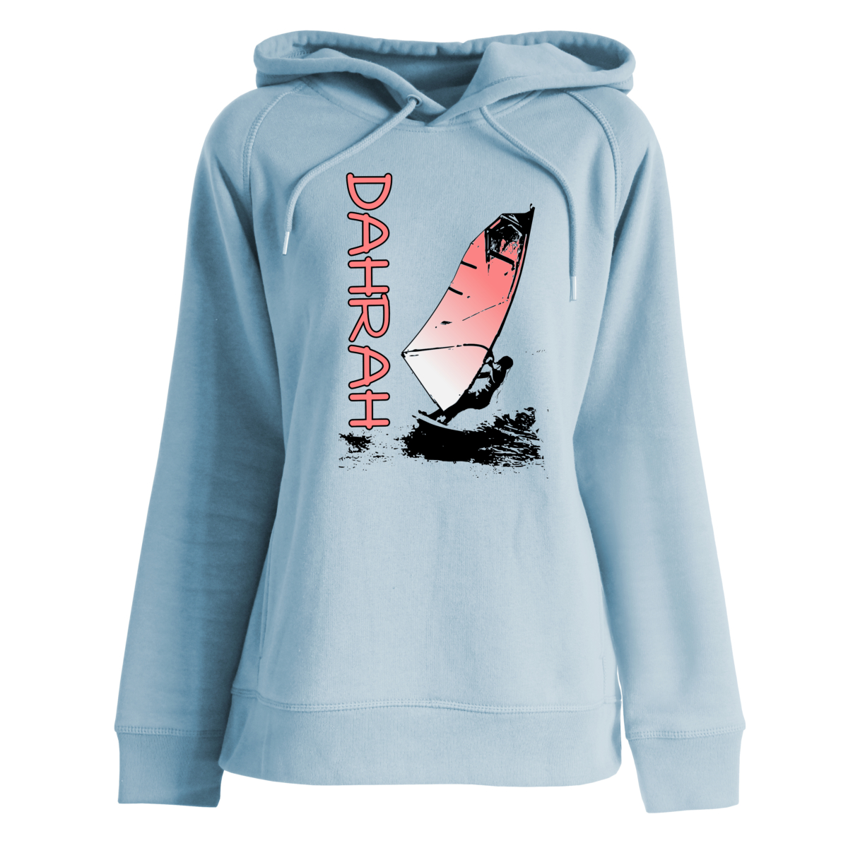 Dahrah Fashion unisex hoodie with print oF A windsurfing girl.