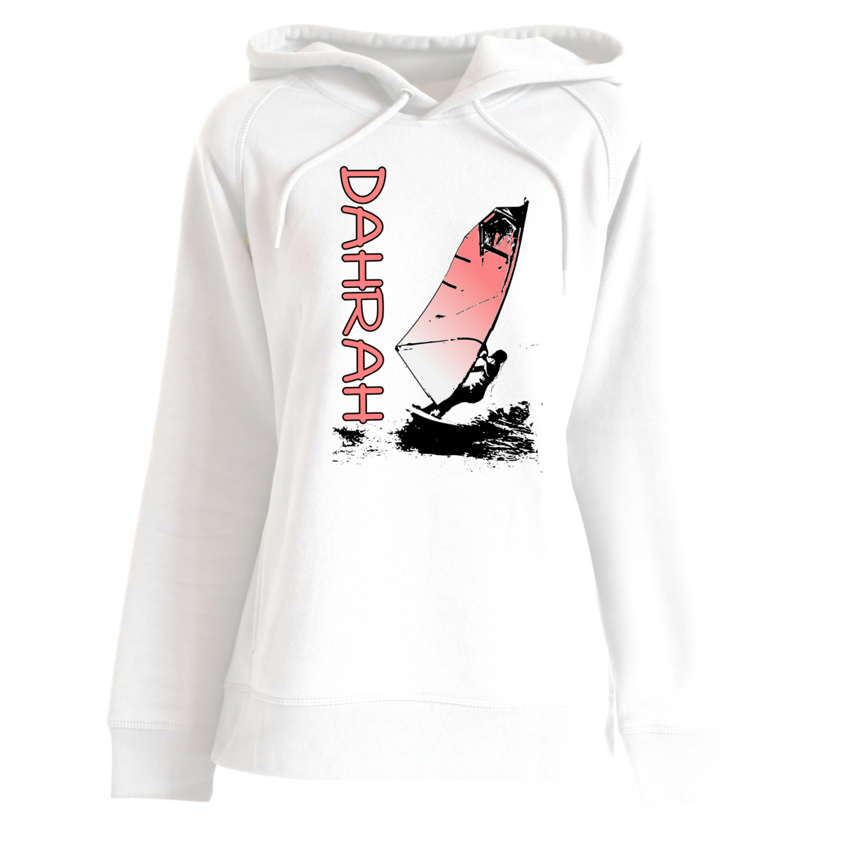 Dahrah Fashion unisex hoodie with print oF A windsurfing girl.