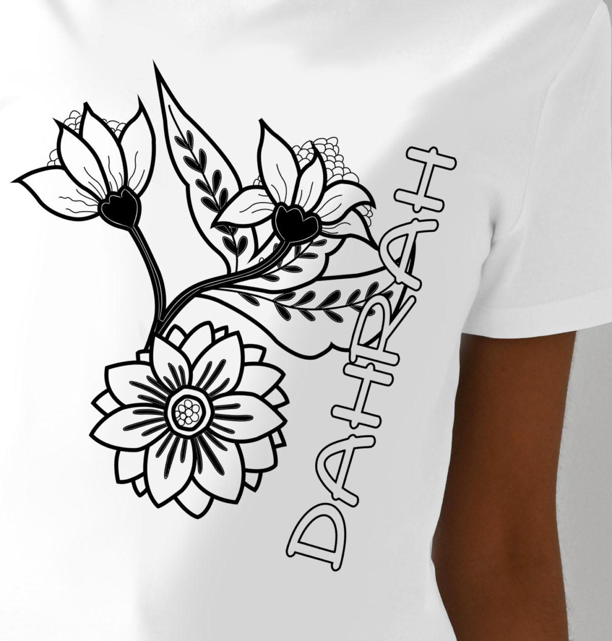 Organic cotton T-shirt with print of beautiful flowers by Dahrah Darah.