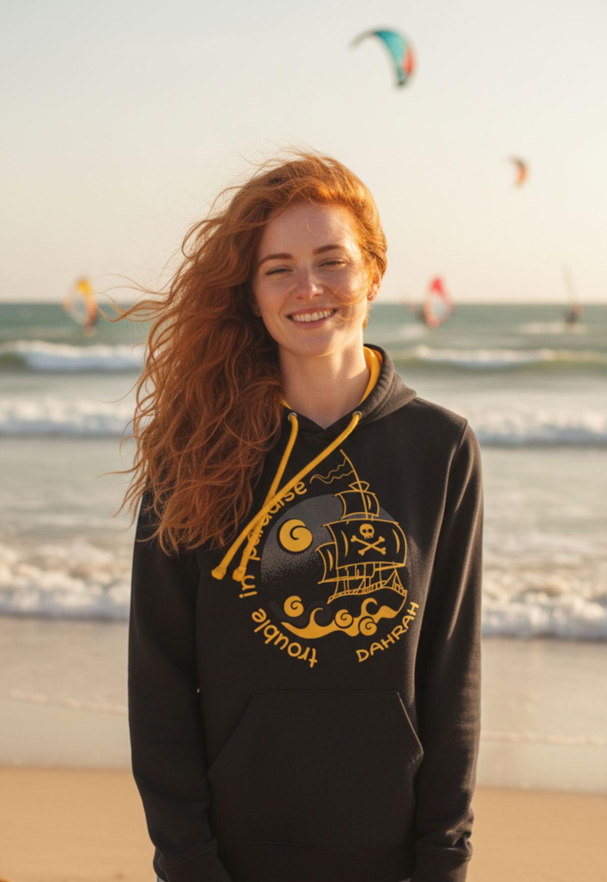 Beautiful surfing hoodie with print of a pirate ship.
