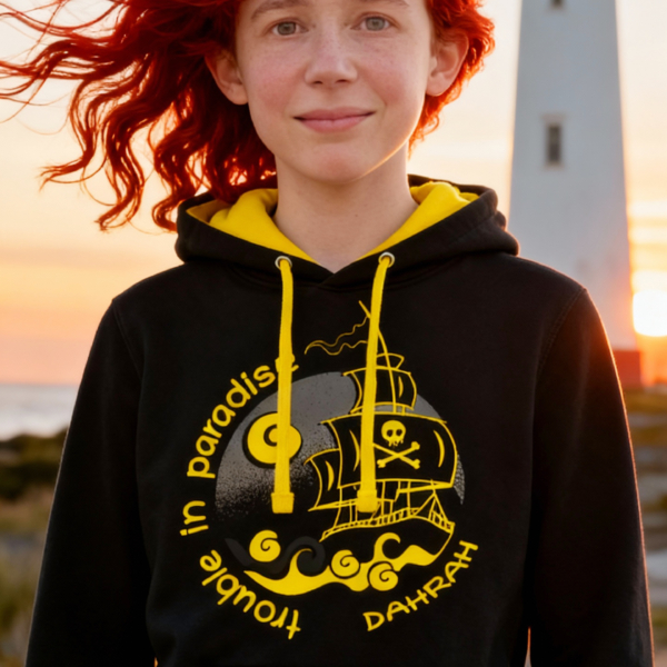 Beautiful surfing hoodie with print of a pirate ship.
