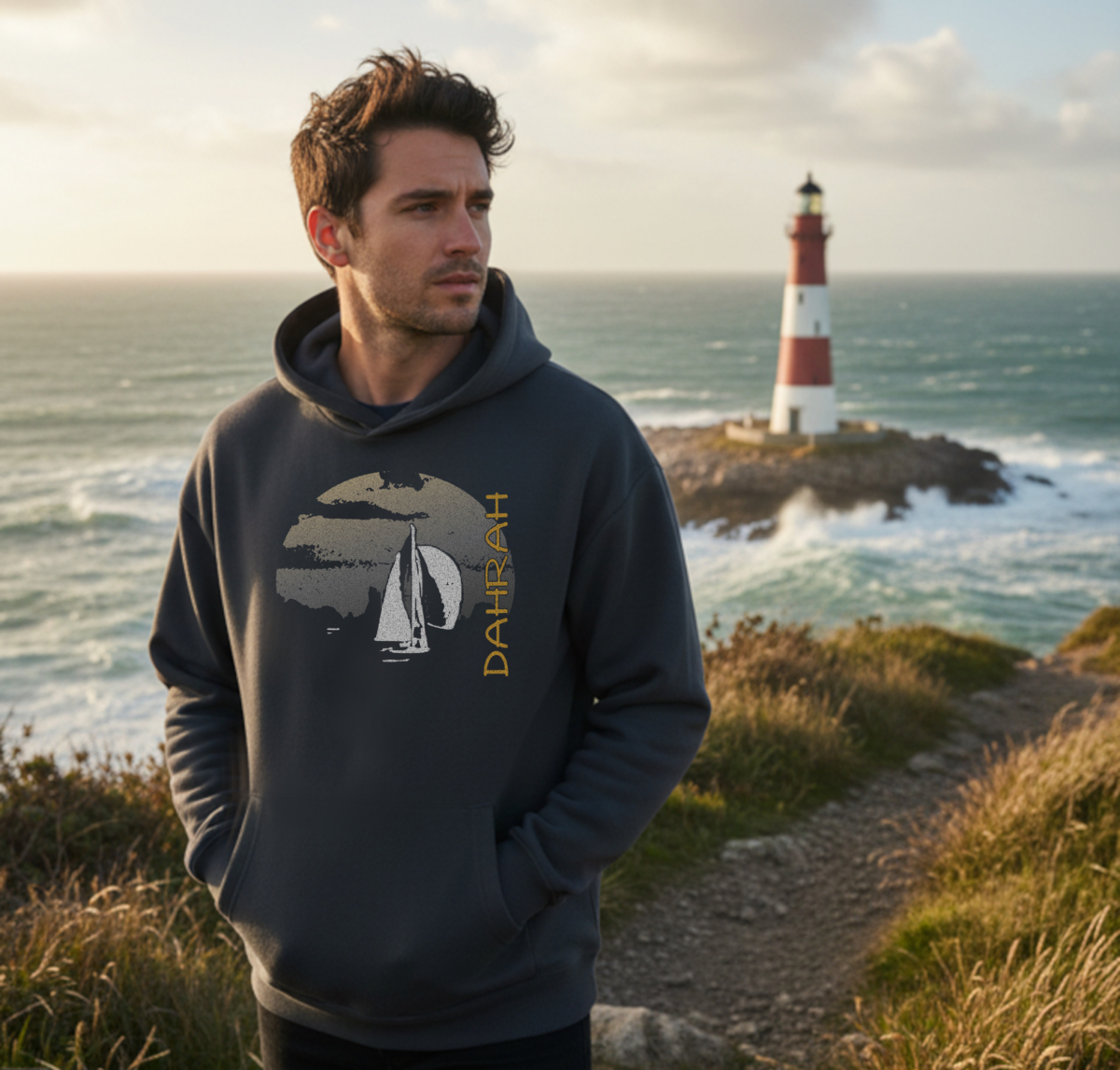 Dahrah Darah oversized sailing hoodie with print of a sailing boat