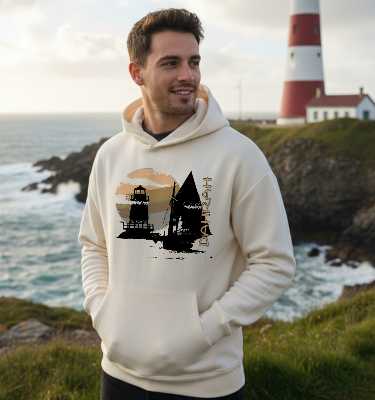 Dahrah Darah oversized sailing hoodie with print of a pirate sailboat.