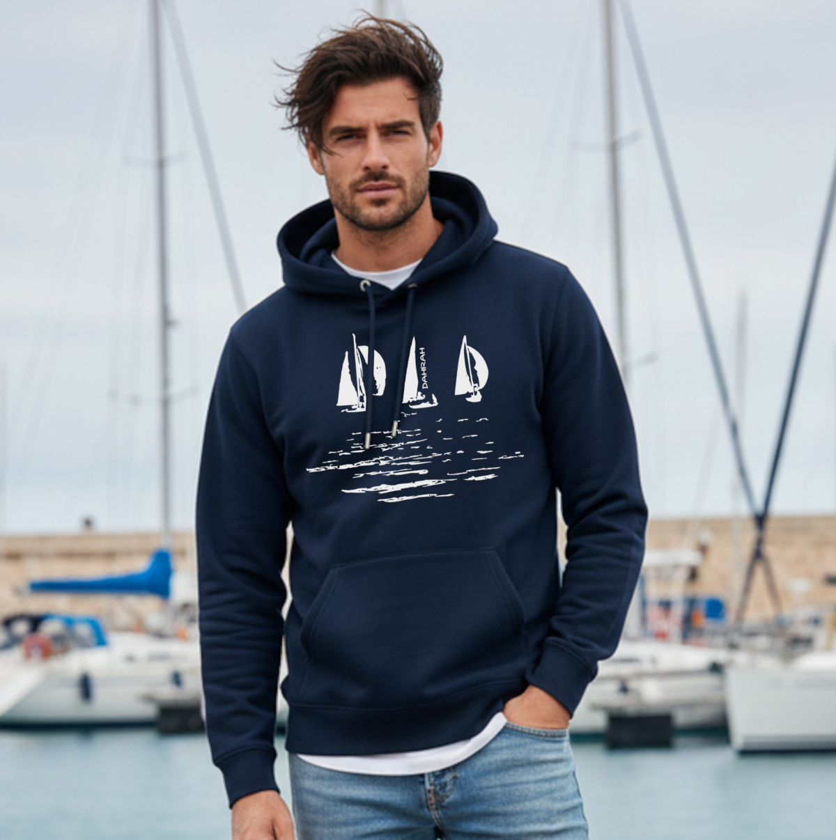 Dahrah Darah sailing hoodie with print of sailing boats