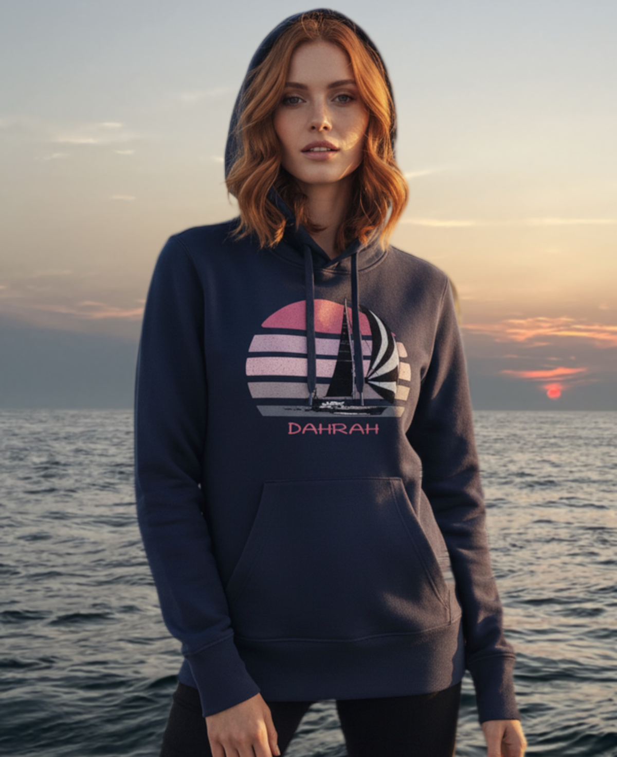 Sailing hoodie with print of a SAILBOAT by Dahrah Darah Fashion.