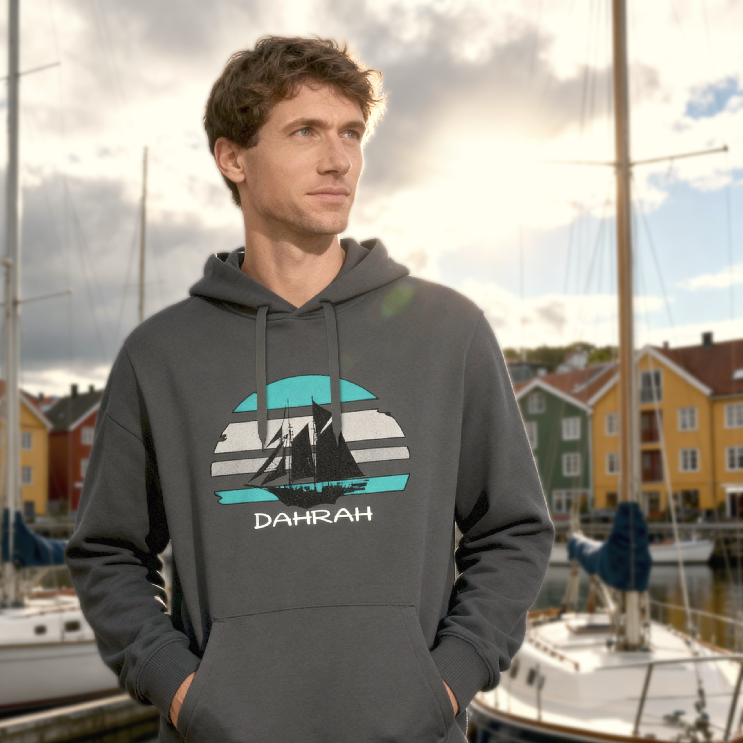 Sailing hoodie with print of a Flying Dutchman SAILBOAT by Dahrah Darah Fashion.