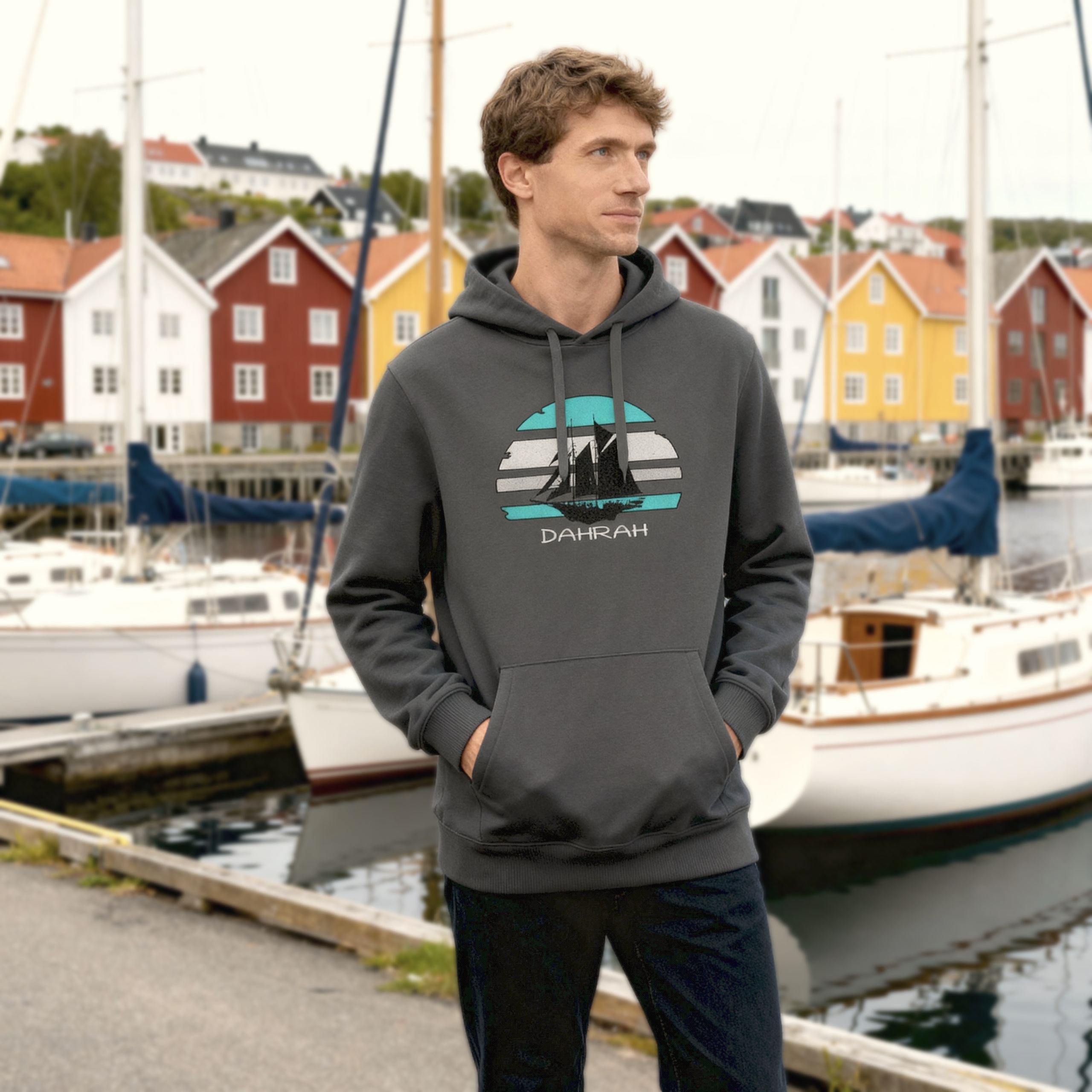 Sailing hoodie with print of a Flying Dutchman SAILBOAT by Dahrah Darah Fashion.