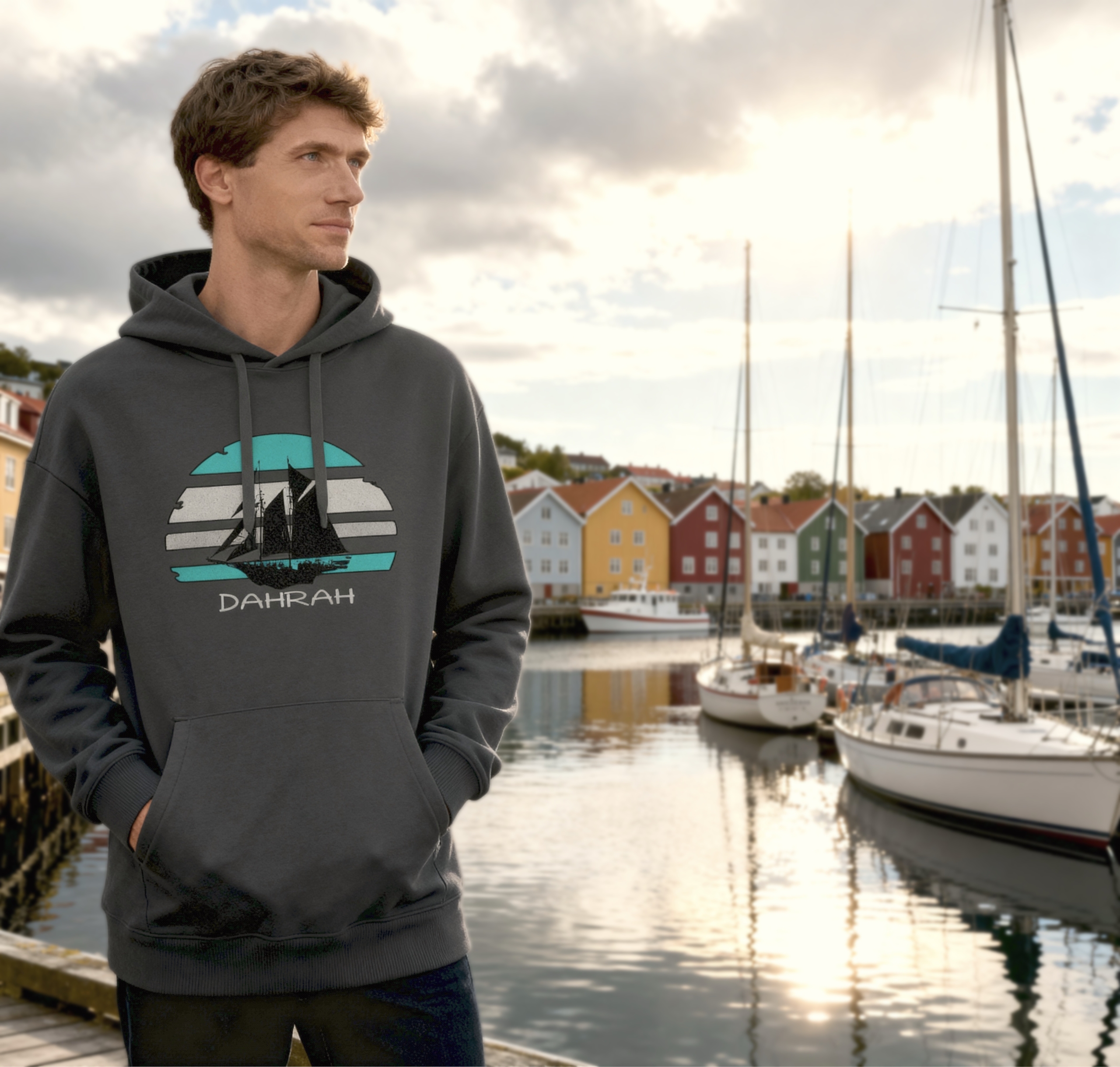 Sailing hoodie with print of a Flying Dutchman SAILBOAT by Dahrah Darah Fashion.