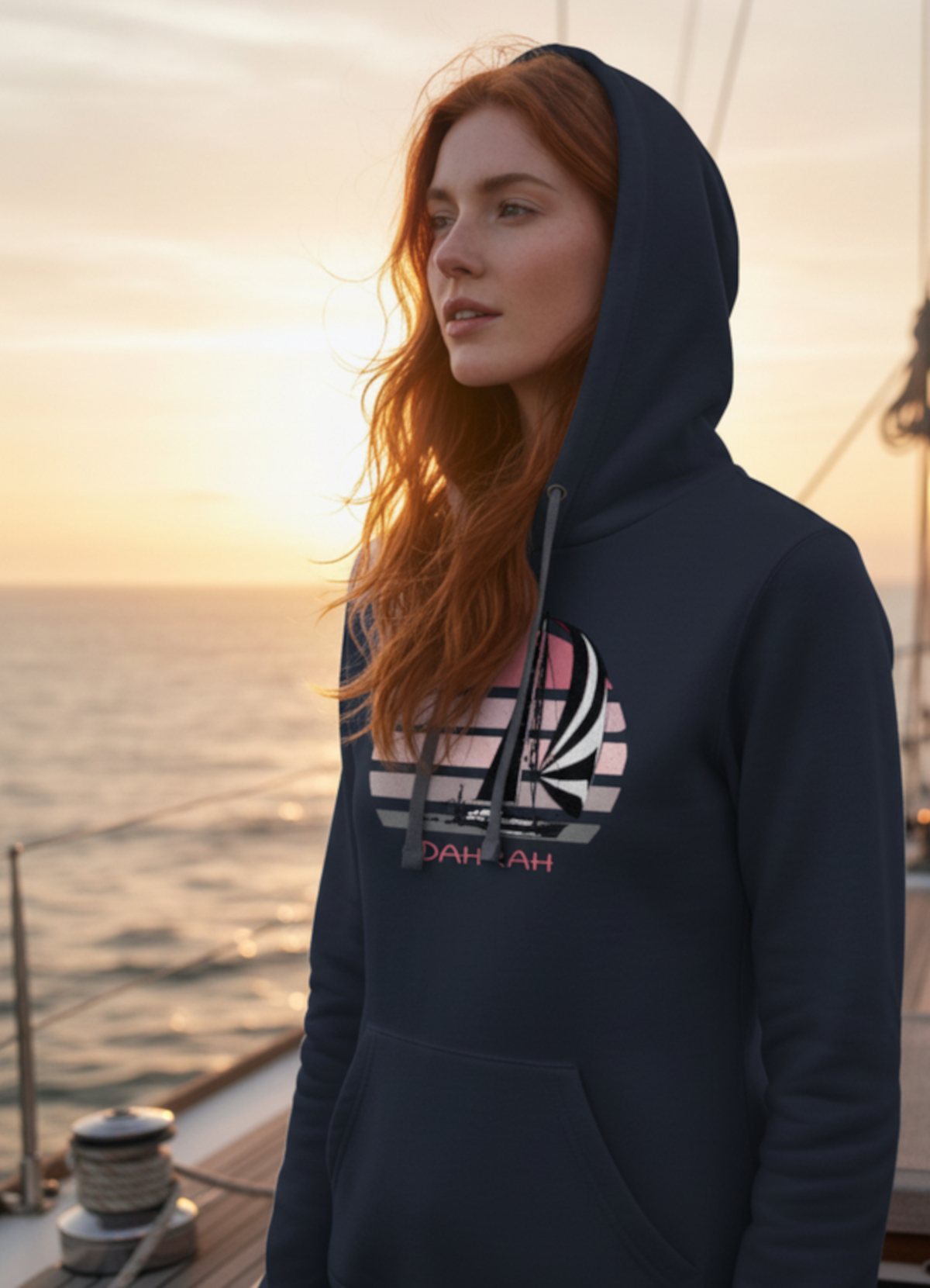 Sailing hoodie with print of a SAILBOAT by Dahrah Darah Fashion.
