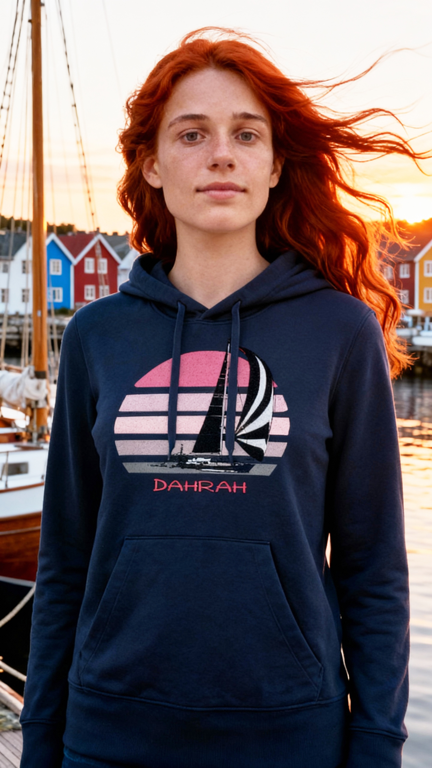 Sailing hoodie with print of a SAILBOAT by Dahrah Darah Fashion.