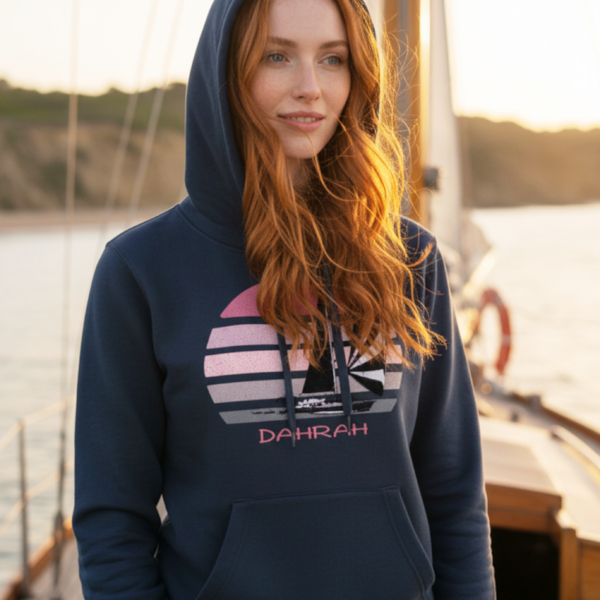 Sailing hoodie with print of a SAILBOAT by Dahrah Darah Fashion.