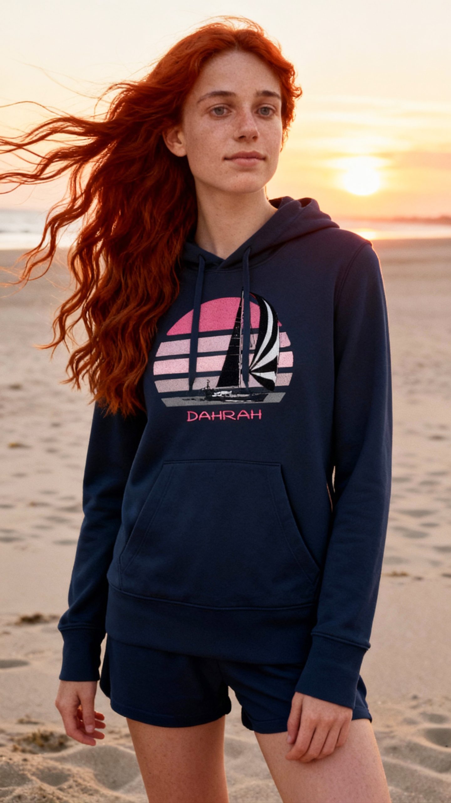 Sailing hoodie with print of a SAILBOAT by Dahrah Darah Fashion.