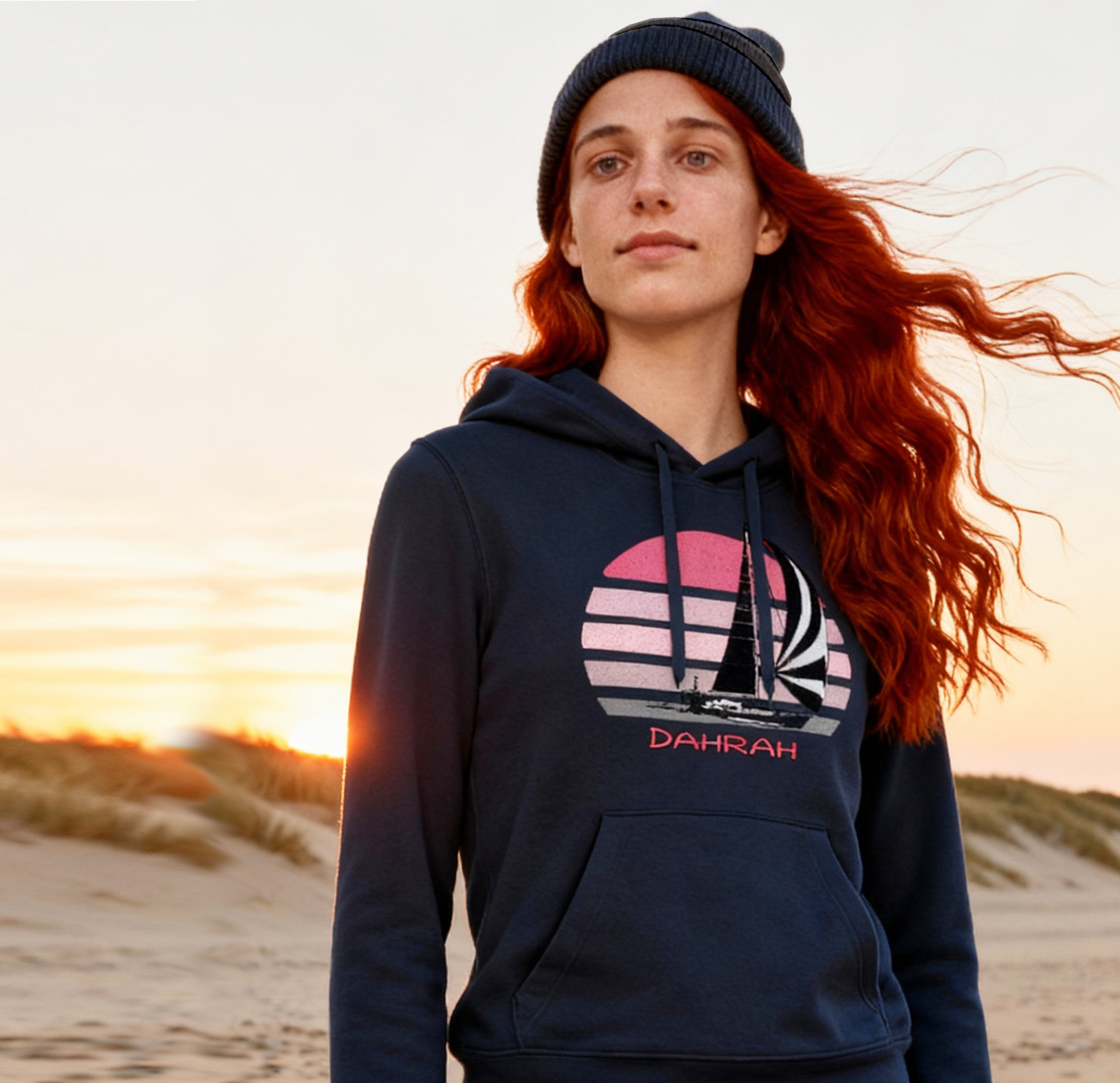 Sailing hoodie with print of a SAILBOAT by Dahrah Darah Fashion.