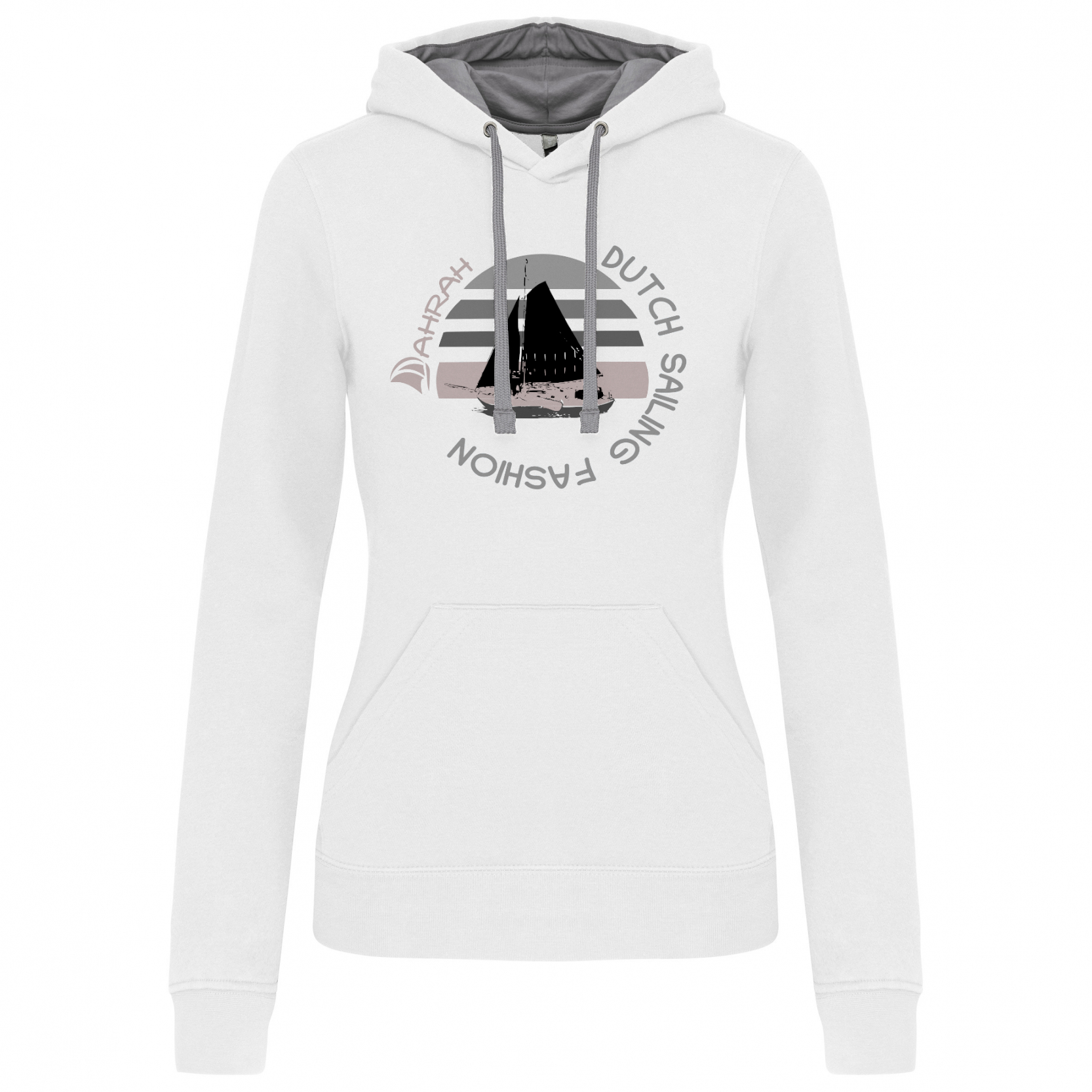 Unisex sailing hoodie with print of a Dutch traditional sailboat.