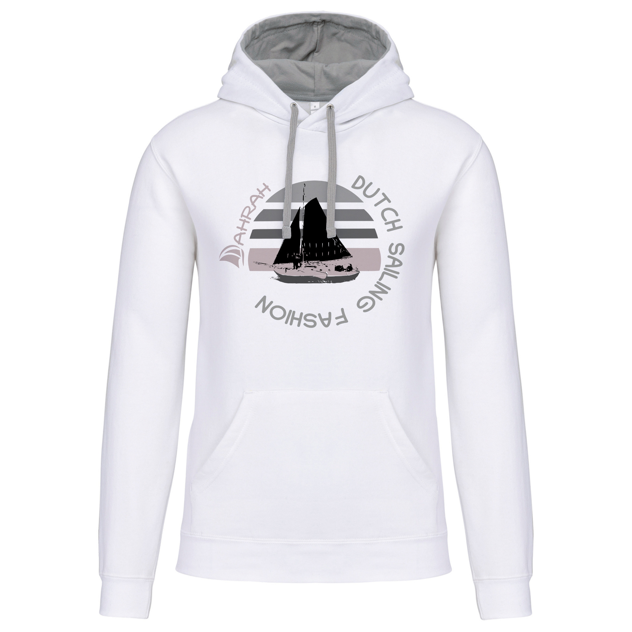 Unisex sailing hoodie with print of a Dutch traditional sailboat.