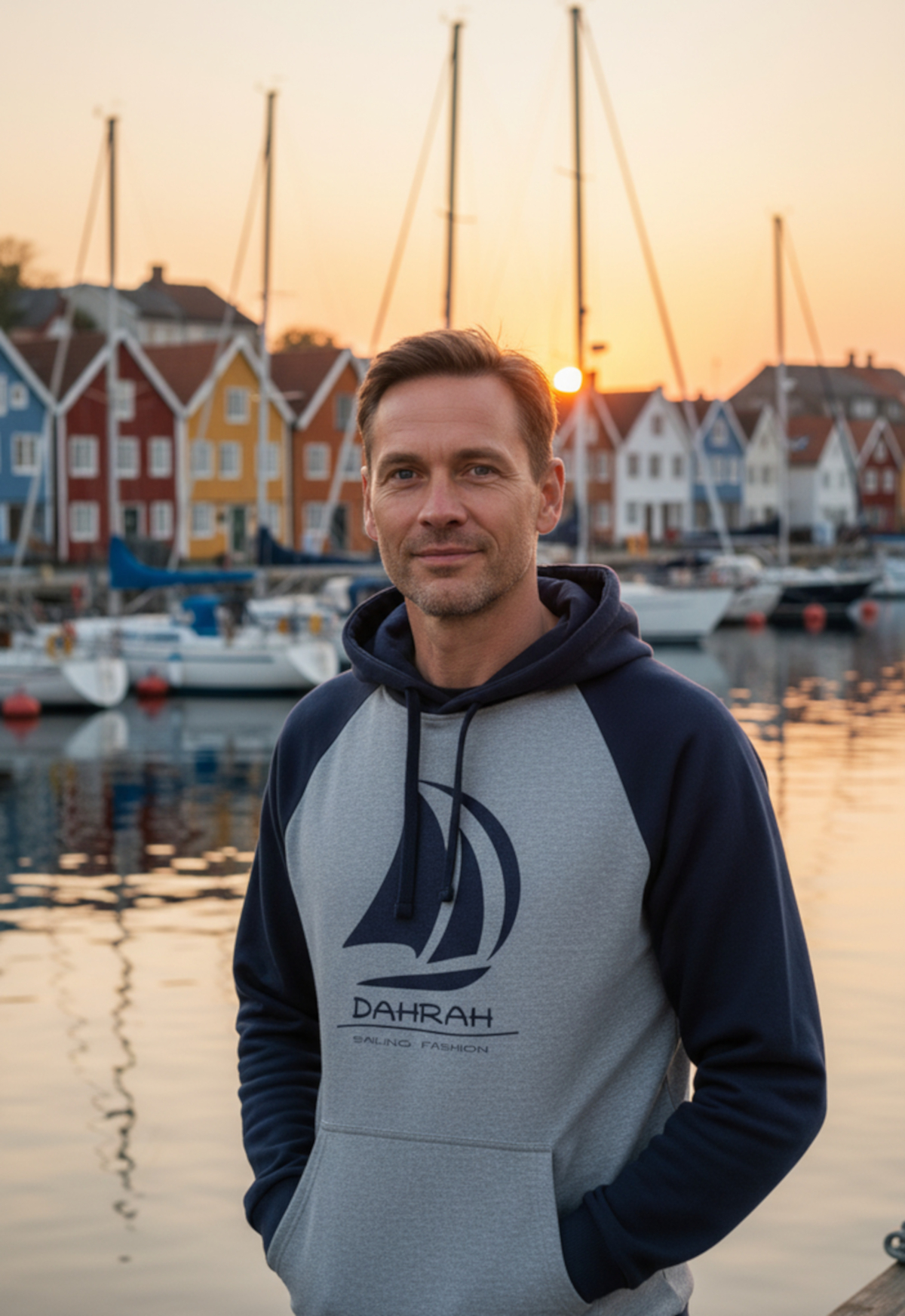Sailing hoodie with print of Dahrah sailboat logo.