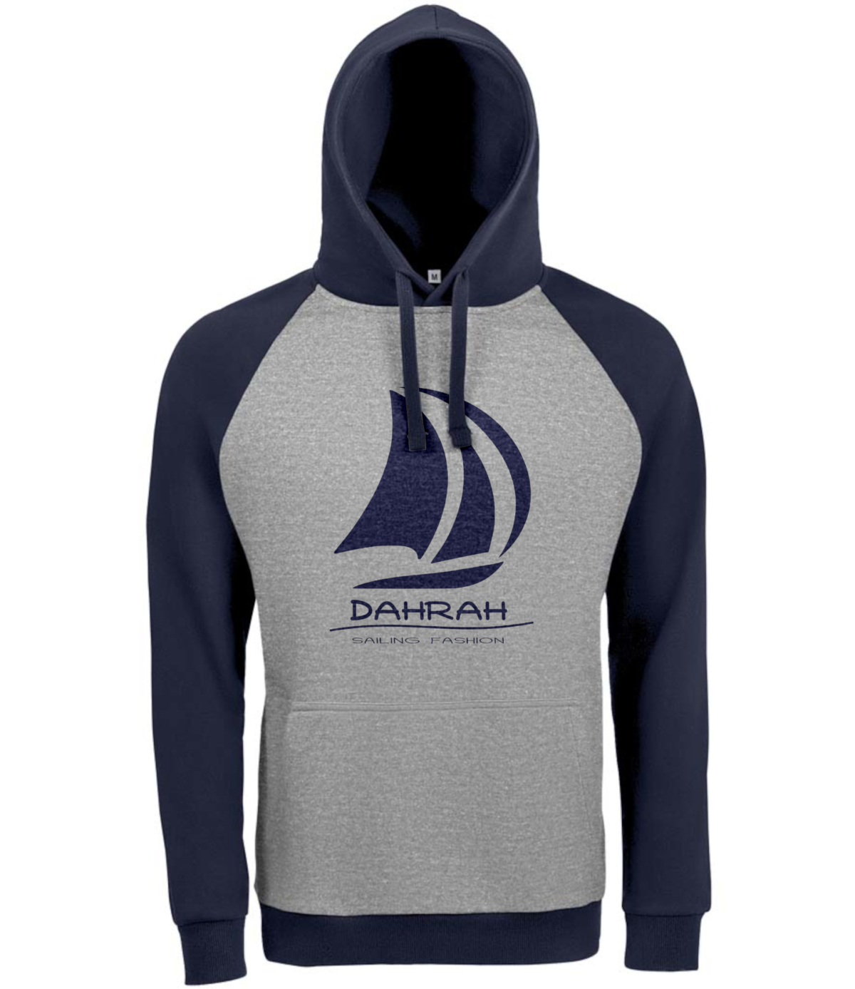 Sailing hoodie with print of Dahrah sailboat logo.
