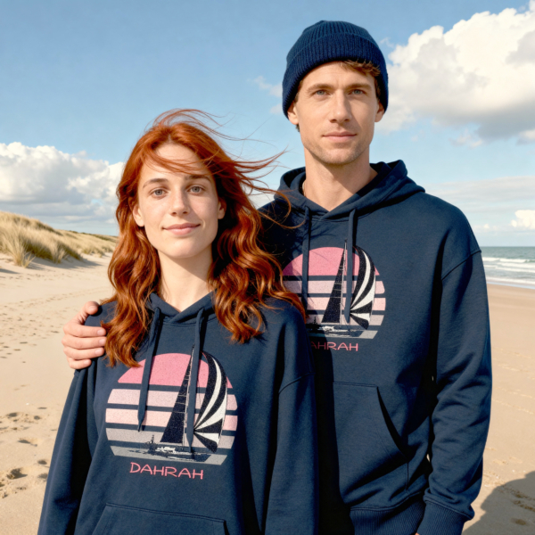 Nautical style sailing hoodies with sailboat at sunset by Dahrah