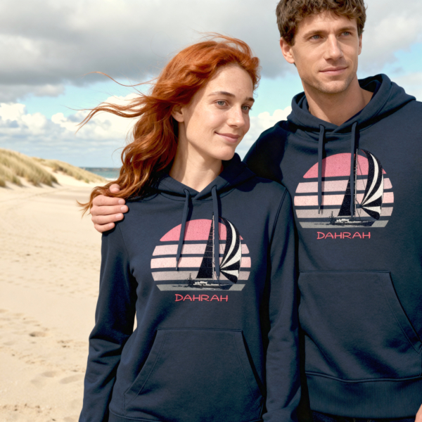 Nautical style sailing hoodies with sailboat at sunset by Dahrah
