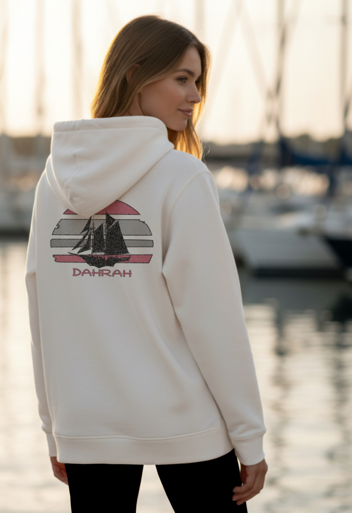Sailing hoodie with print of a Flying Dutchman SAILBOAT by Dahrah Darah Fashion.