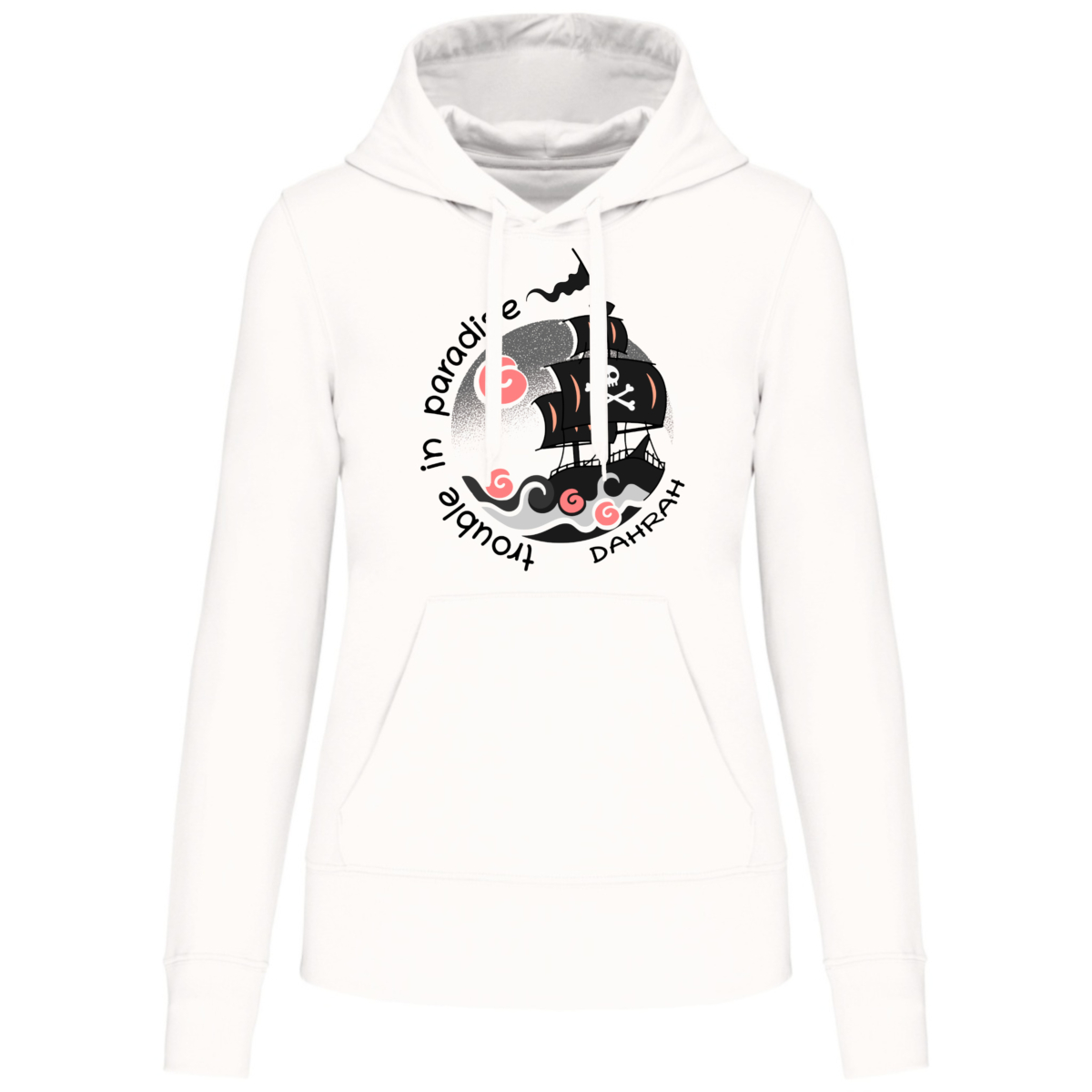 Dahrah organic sailing and surfing hoodie with print of pirate ship
