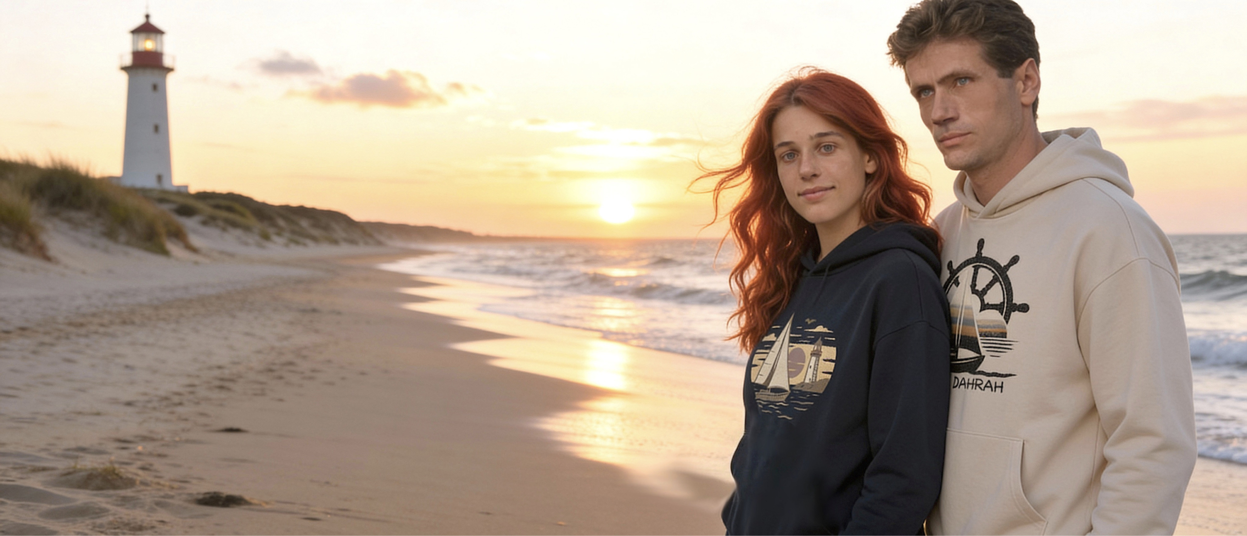 Nautical style organic sailing hoodies with sailboat by Dahrah Fashion.