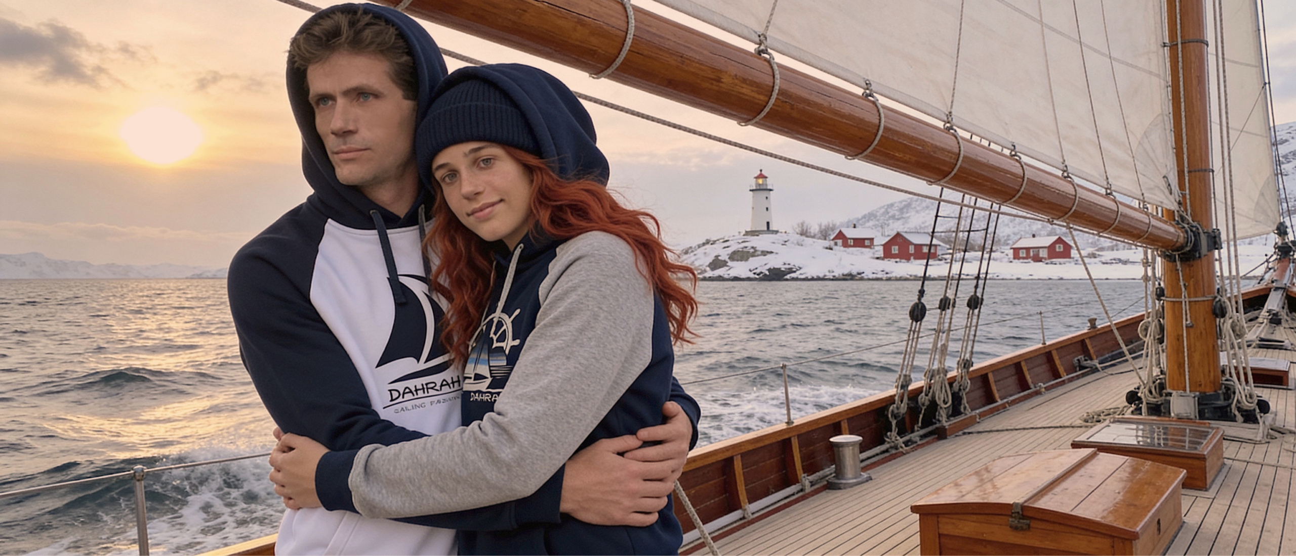 Kapuzenpullover im maritimen Stil mit Segelbootmotiv von Dahrah Fashion.