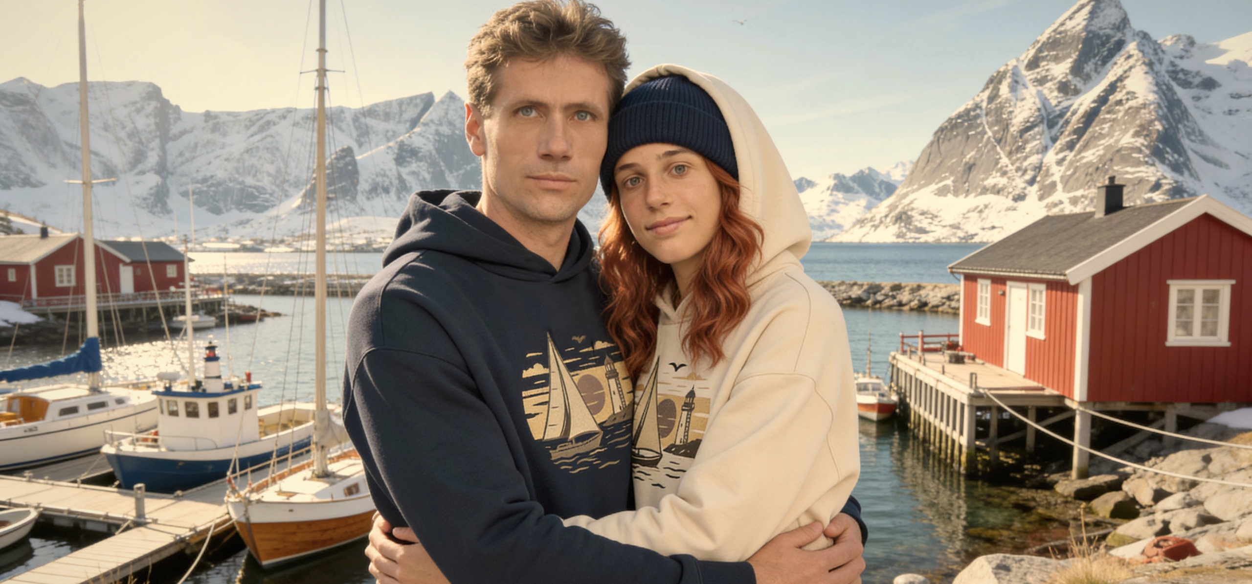 Sweat à capuche bio style nautique avec motif voilier, par Dahrah Fashion.