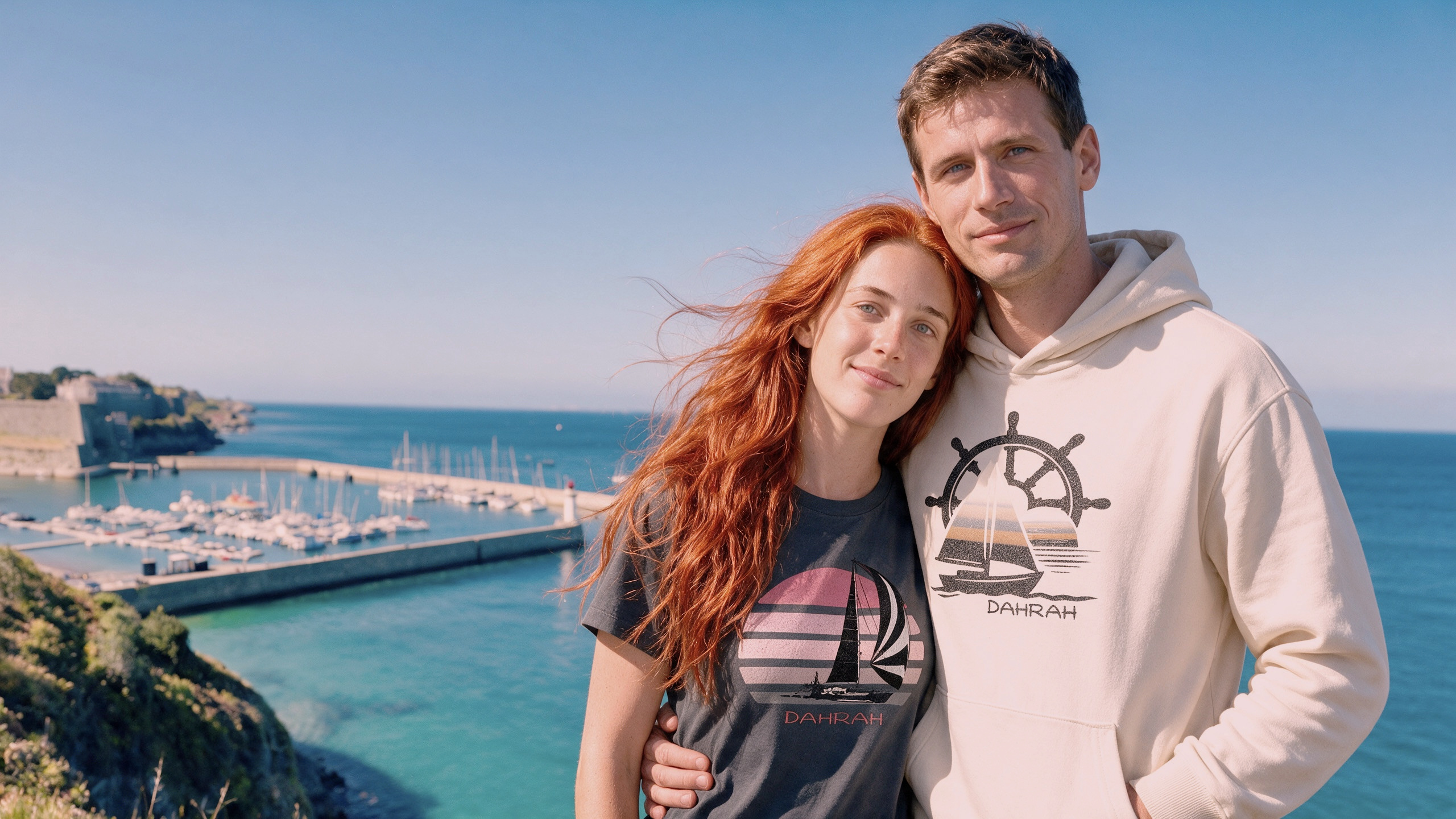 Nautical style organic sailing hoodies with sailboat by Dahrah Fashion.