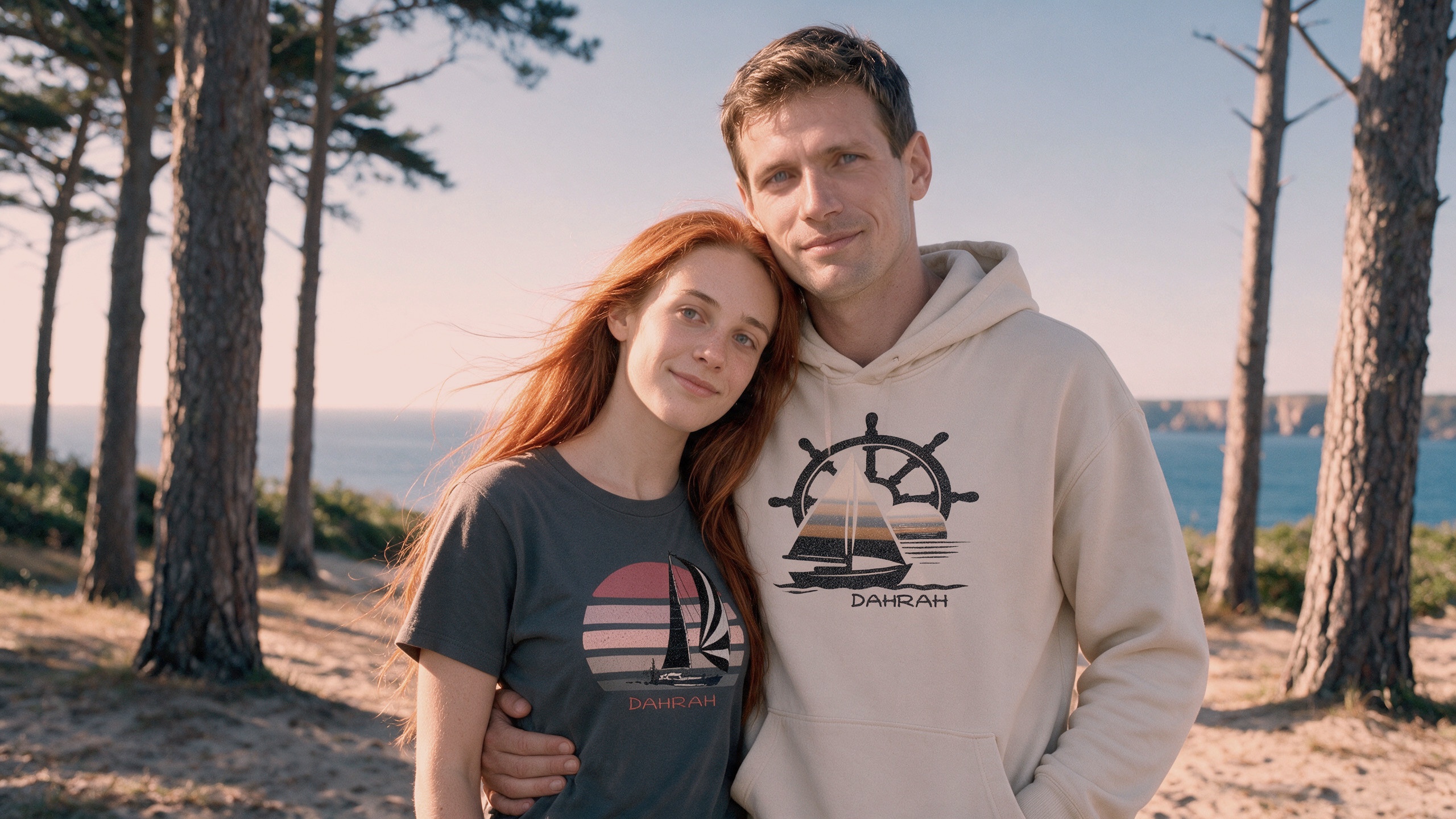 Nautical style organic sailing hoodies with sailboat by Dahrah Fashion.